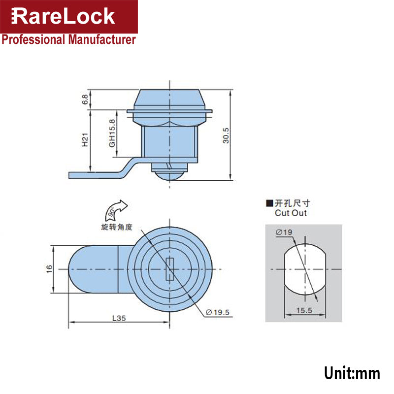 Round Cabinet Cam Lock Waterproof for Home Drawer Strorage-box GYM Locker Hardware Rarelock MMS500 G
