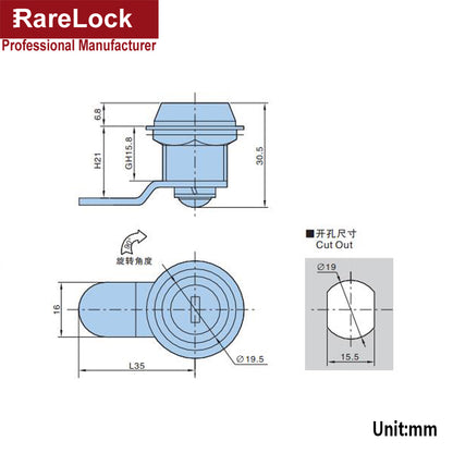 Round Cabinet Cam Lock Waterproof for Home Drawer Strorage-box GYM Locker Hardware Rarelock MMS500 G
