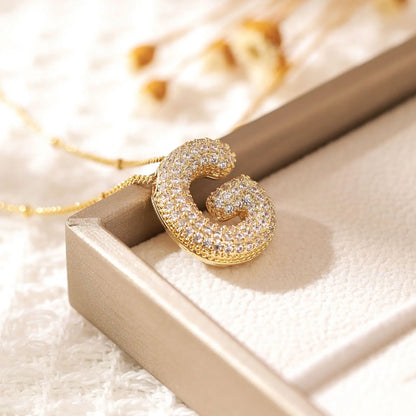RAKOL Exquisite Copper Gold-plated Zircon Pendant American Minimalist Collarbone Chain 26 A-Z Balloon Letter Necklace For Women