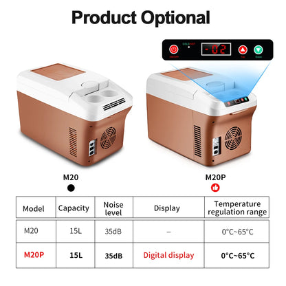 Car Refrigerator 15L Mini Fridge Refrigeration/Heat 12V/24V Green and Energy Efficient Multi-Purpose Auto/Home Refrigerator