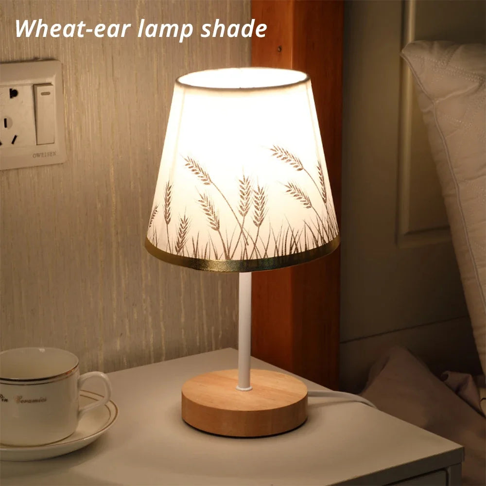 Solid Wood Cloth Nordic Decorative Table Bedroom Bedside Lamp Simple Creative Remote Control Small Night Light Energy Saving Led