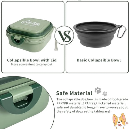 Collapsible Dog Water Bowl, Portable Dog Bowl for Traveling, 2-in-1 Pet Food and Water Feeder - Travel Dog Bowls with Lid for Wa