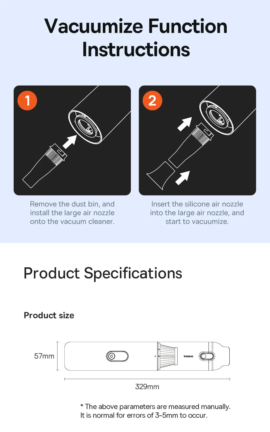 Baseus A5 Air Car Vacuum Cleaner 2-in-1 Powerful Wireless Cleaner Strong Suction Handheld Car Cleaning Portable Home Appliance