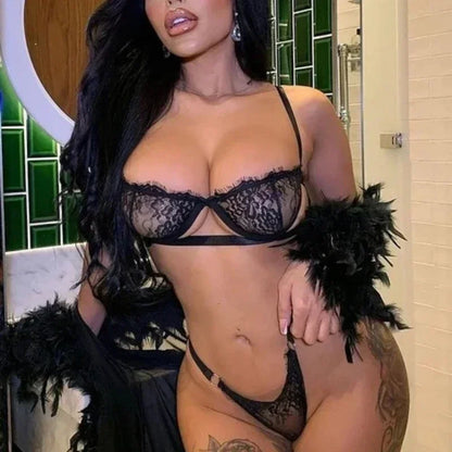 Sexy Transparent Lace Bra Women Lingerie Set Crotch Underwear Lingerie Steel Floral Underwire Lingerie Set Lingeries Womens Body