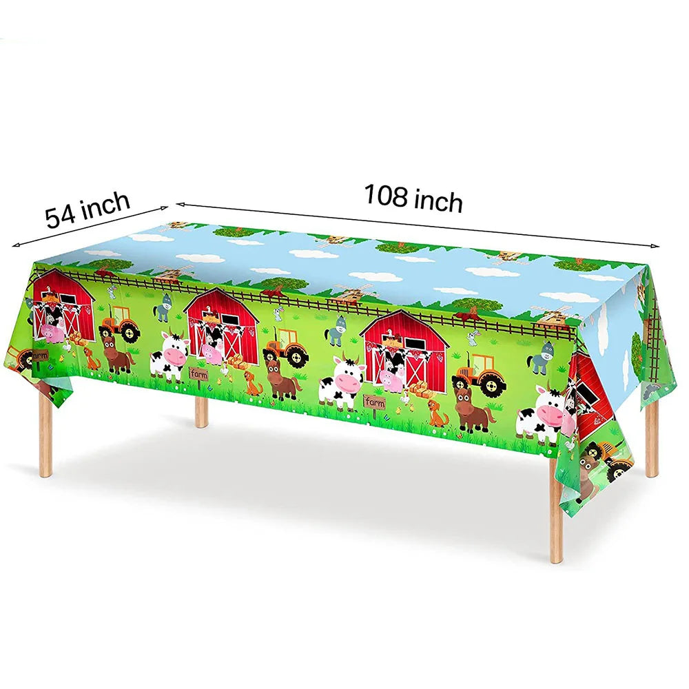 1-5 Pcs Farm Animal Birthday Tablecloth Farm Plastic Table Cover Farm Barnyard Birthday Party Supplies for Baby Shower Boys Girl