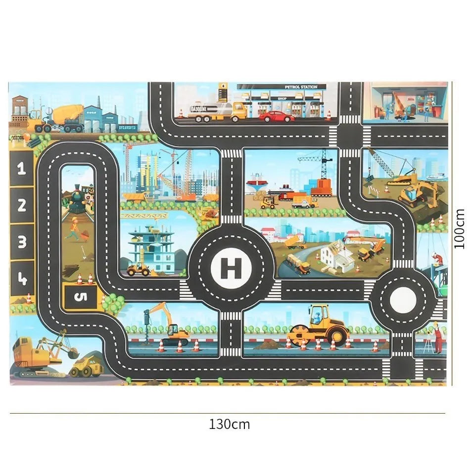 Children Playmat Activity Surface Waterproof Map Kids Animal Road Toy Baby Dinosaur Road Portable Carpet Farm Road Non-Toxic Mat