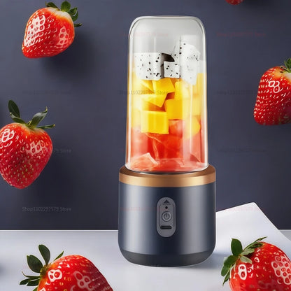 Double Cup Portable Fruit Juice Blender 6 Blades USB Rechargeable Wireless Juicer Machine 400ml Personal Juice Extractor