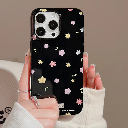 Korean Cute Flower Phone Case  For iPhone 16 15 14 13 12 11 Pro Max XS XR 7 8 Plus SE Mini Soft Shockproof Protective Back Cover