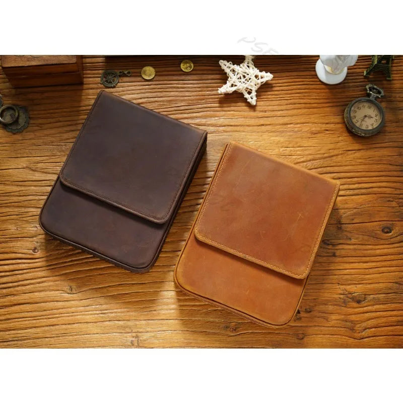 Crazy Horse Leather Pen Box Handmade Magnetic Drawer Style Student Pen Bag Storage Box Office Student Supplies