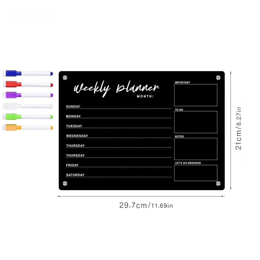 Acrylic Fridge Magnetic Blackboard Weekly Daily Calendar Memo Refrigerator Magnetic Clear Planner Dry Erase Message Board List