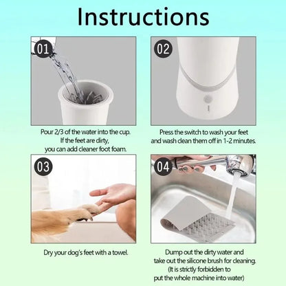 Waterproof Electric Pet Paw Cleaner USB Rechargeable with Massage Bristles Mud Snow Dirt Remover Cup for Small Medium Sized Dogs