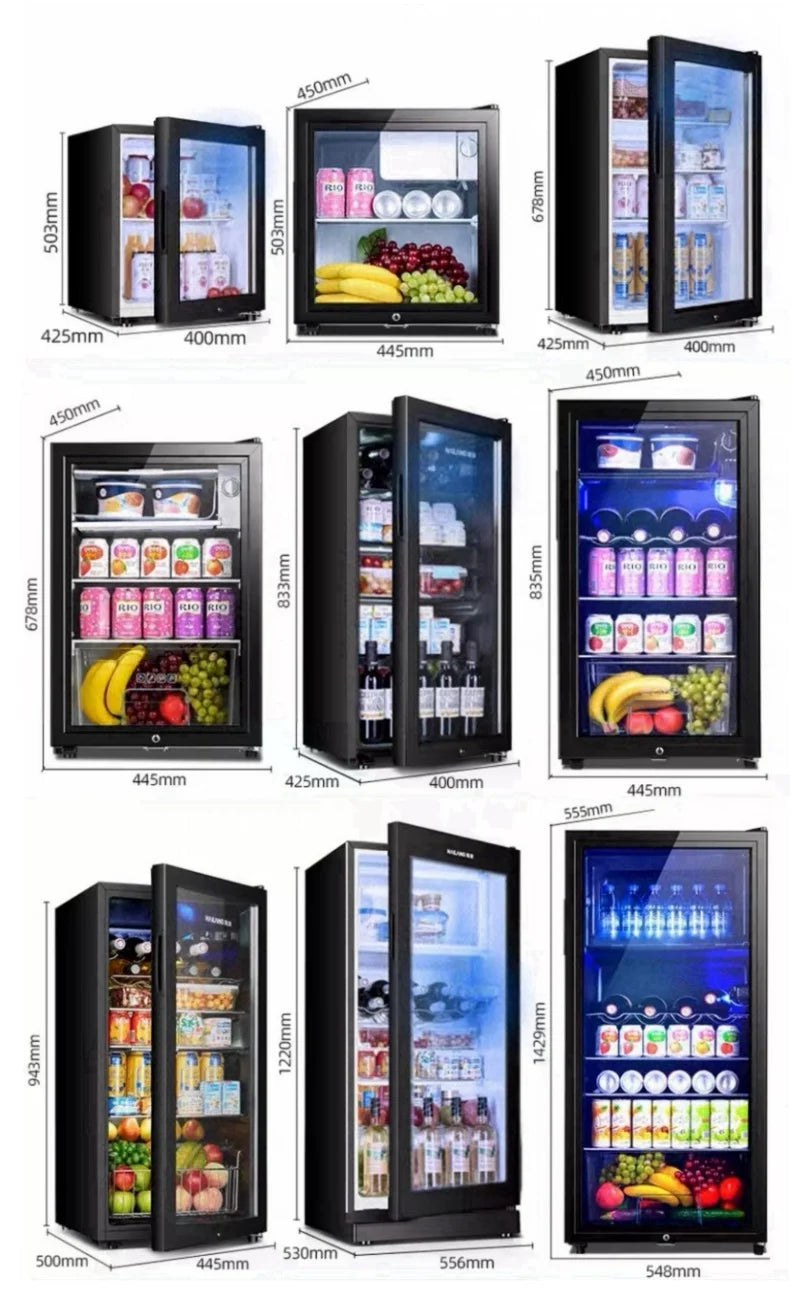 Portable Refrigerator, Double-layer Glass Door, Noise Free, Mini Fridge, Bar, Hotel, Transparent Door Freezer, Small Space