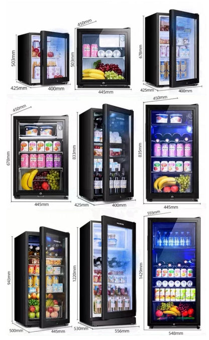 Portable Refrigerator, Double-layer Glass Door, Noise Free, Mini Fridge, Bar, Hotel, Transparent Door Freezer, Small Space