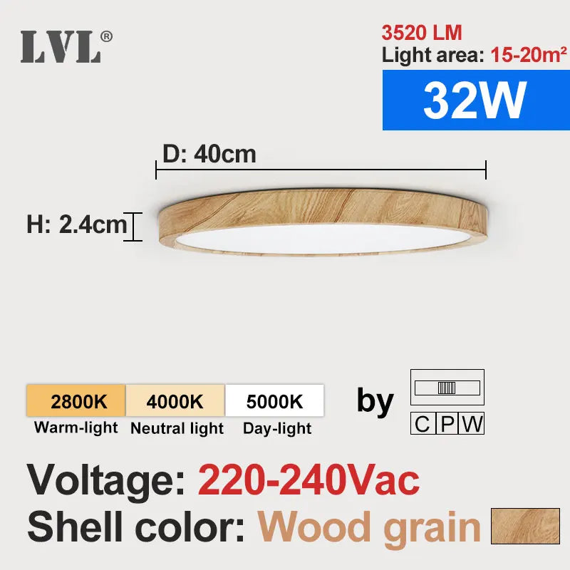 Modern LED Ceiling Light Wood Grain Golden One Light with 3 Colors Home Lighing Kitchen Bedroom Bathroom Surface Ceiling Lamp