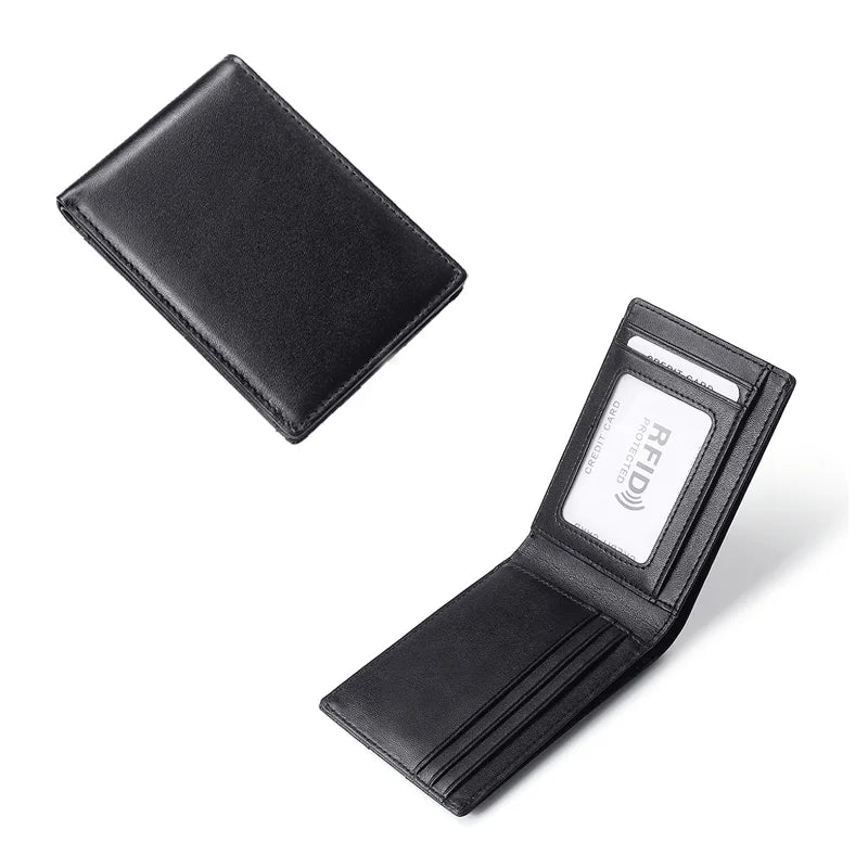 RFID Blocking Mini Men's Genuine Leather Wallet Slim Business Credit Card Holder Man Anti Theft Ultra Thin Purse For Male