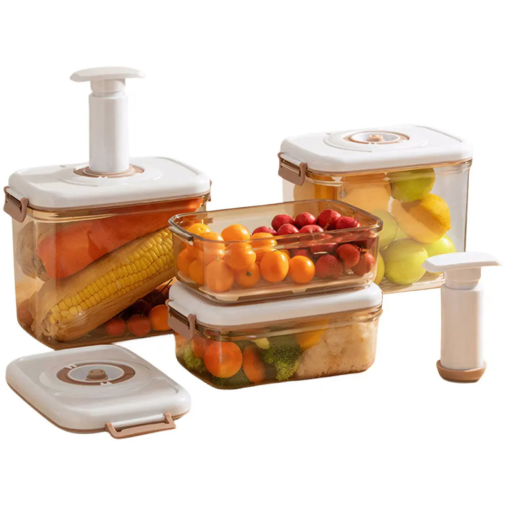 Food Vacuum Storage Box with Removable Drain Plate Fresh Container Airtight Fridge Organizer for Fruit Vegetables Bread Snacks