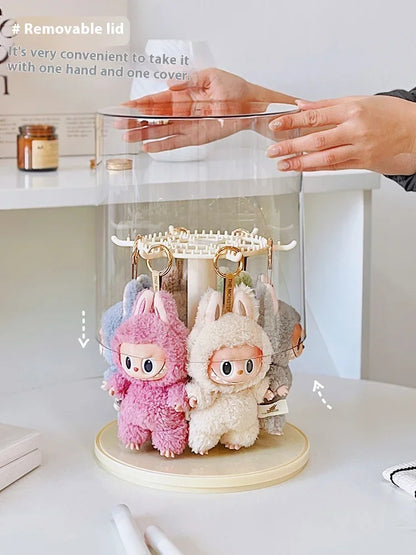 Labubu pendant display box, rotatable transparent Labubu doll, handmade blind box, storage display stand, decorative ornaments,
