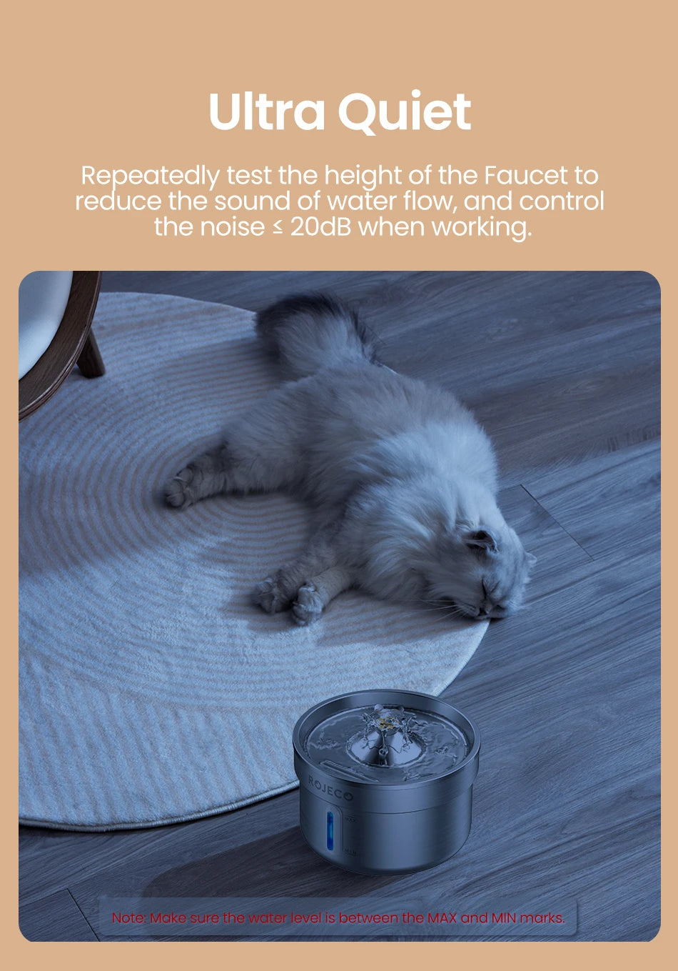 ROJECO Stainless Steel Pet Water Fountain Automatic Cat Drinking Fountain for Pet Dogs Drinker Rechargeable Pet Water Purifier