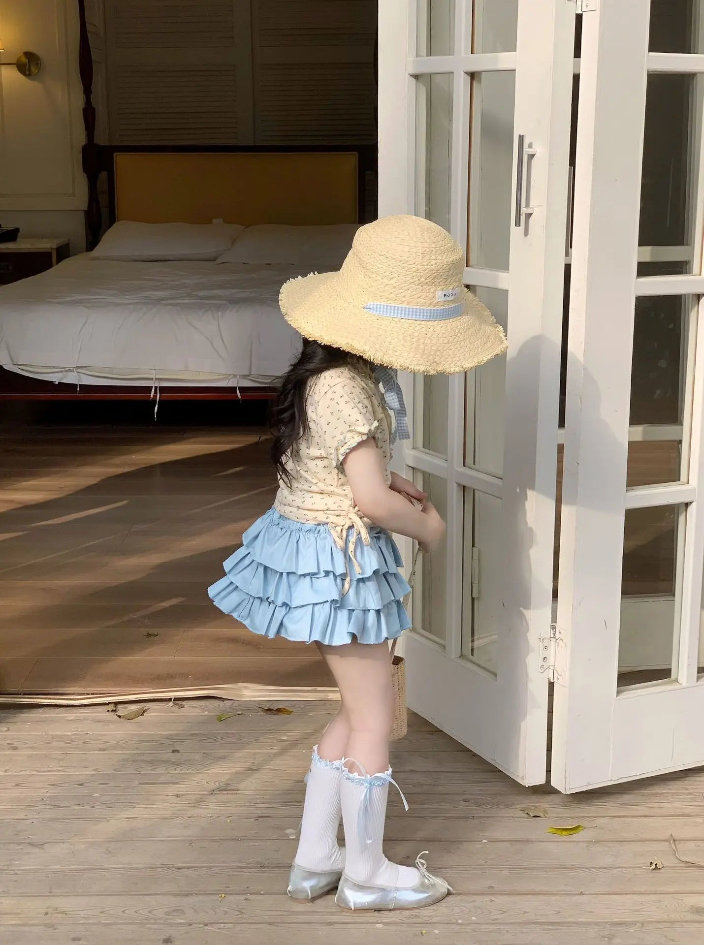 Baby Set 2025 Short Sleeved T-shirts New Summer Floral Top for Girls Solid Cake Skirt Two-piece Set