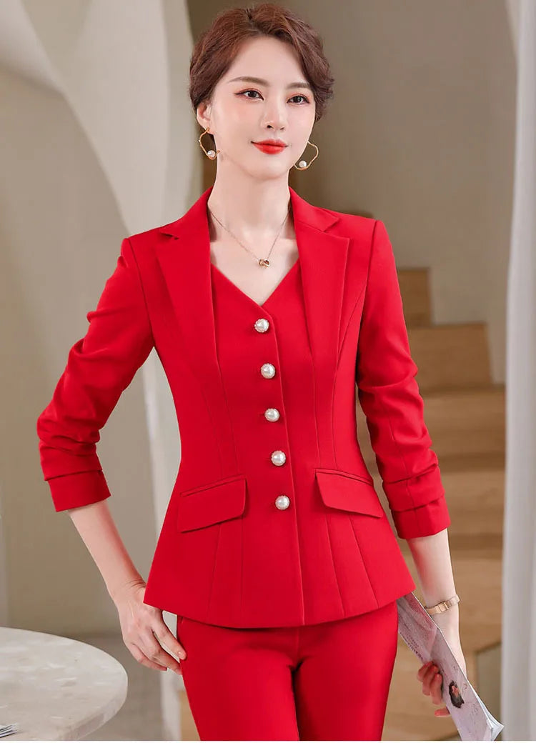 Office Formal Uniform Designs Women Business Suits Pant Suits With Pants Jacket Coat Professional Business Work Wear Blazers Set