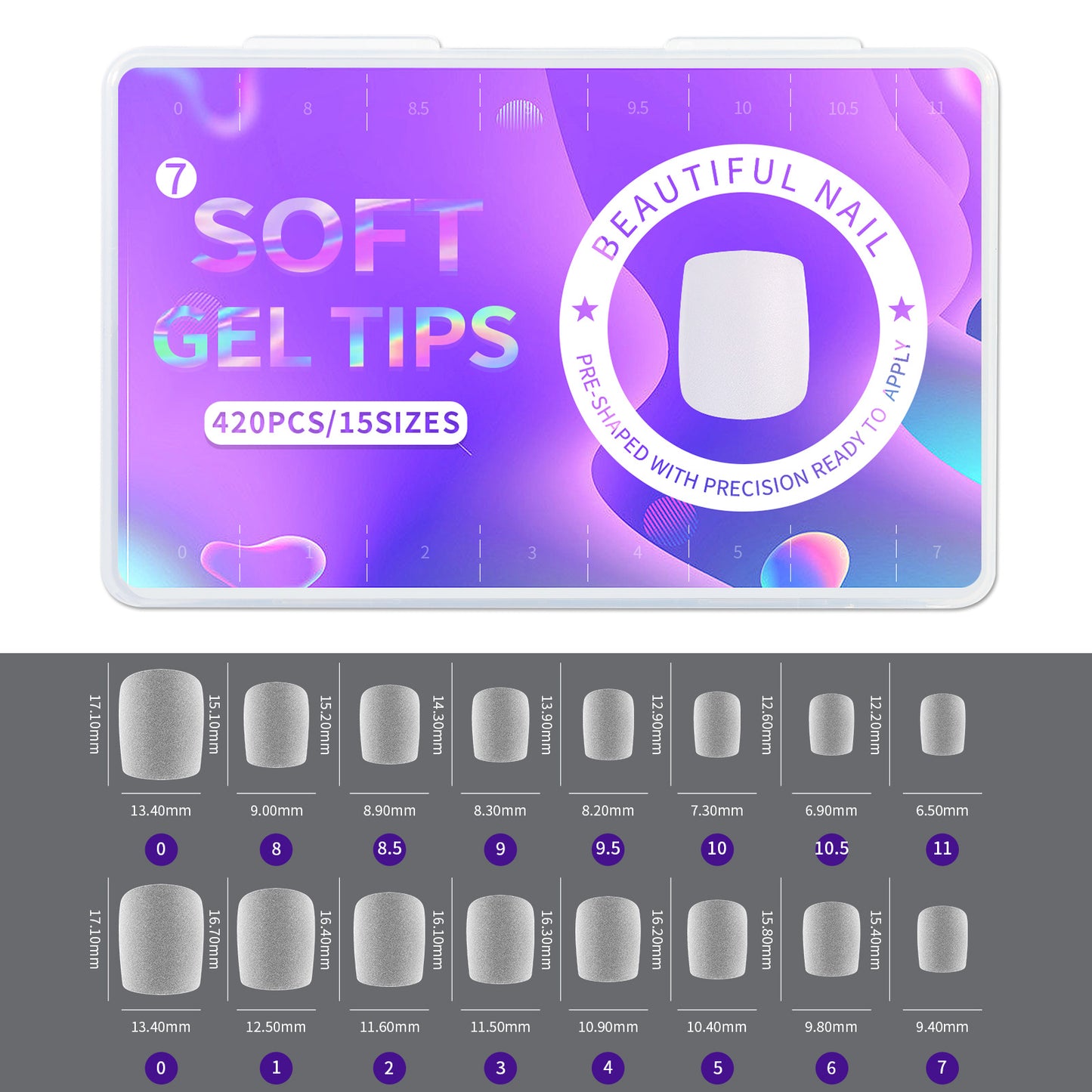 420pcs/box Frosted Version False Nails Press On Acrylic Nails Almond Mixed Size Short Style Ultra Thin Traceless Nail Tips