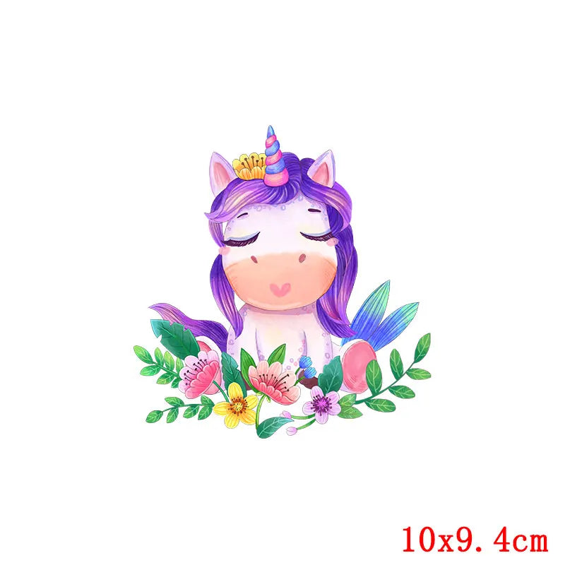 Rainbown Unicorn Heat Thermal Transfer For Clothes Cute Cartoon Iron-On Transfers Sticker On Babys Clothes DIY Aniaml Applique
