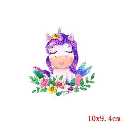 Rainbown Unicorn Heat Thermal Transfer For Clothes Cute Cartoon Iron-On Transfers Sticker On Babys Clothes DIY Aniaml Applique