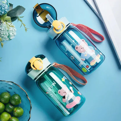Kids Cartoon Water Sippy Cup with Straw Cute Bear Leakproof Water Bottles Outdoor Portable Drink Bottle Children's Lovely Cup