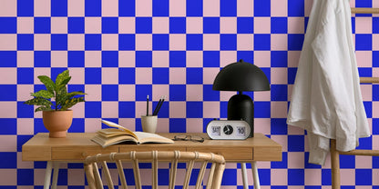 Pink And Blue Checker Adhesive Wall Wallpaper,Geometric Removable Wallpaper For Decoration Livingroom , Wallpapers Of Home Décor