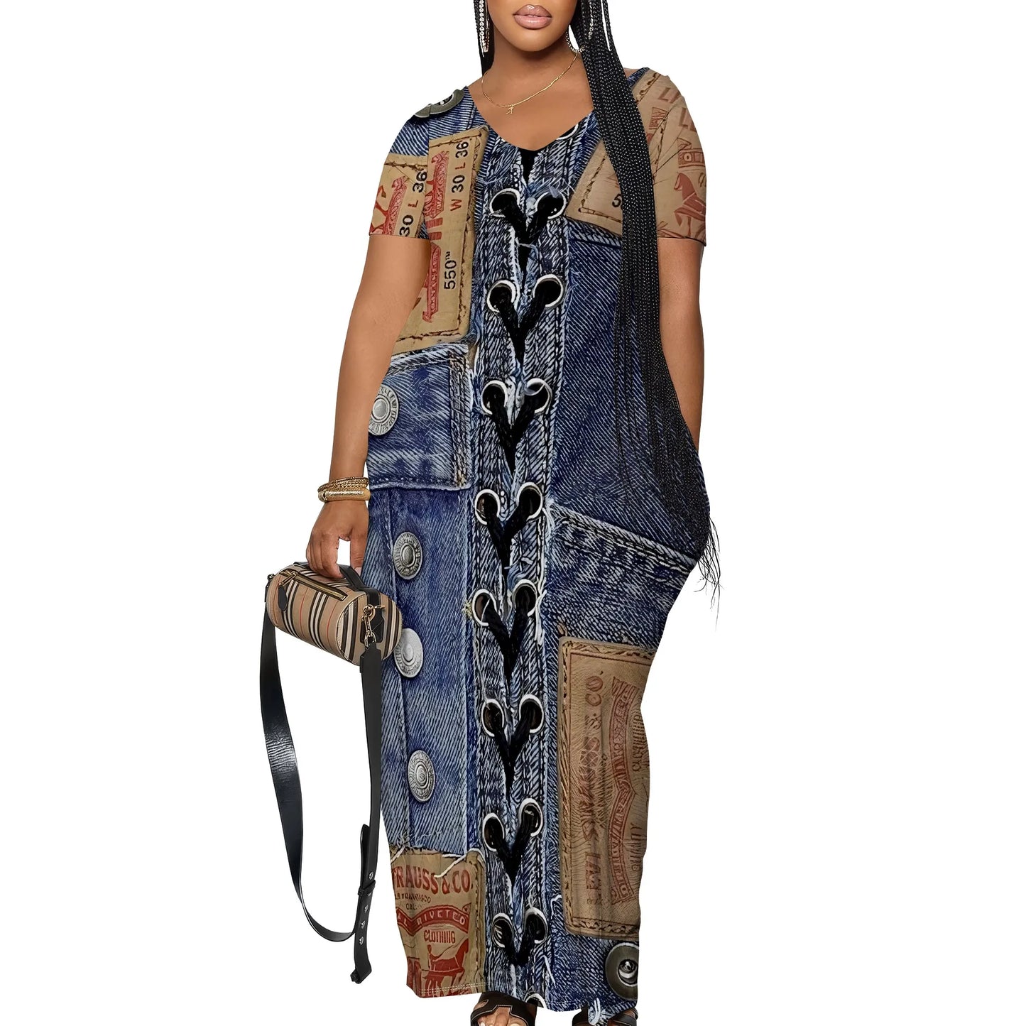 Women's Casual Maxi Dresses Summer Suspender Beach Dress Sundress with Pockets