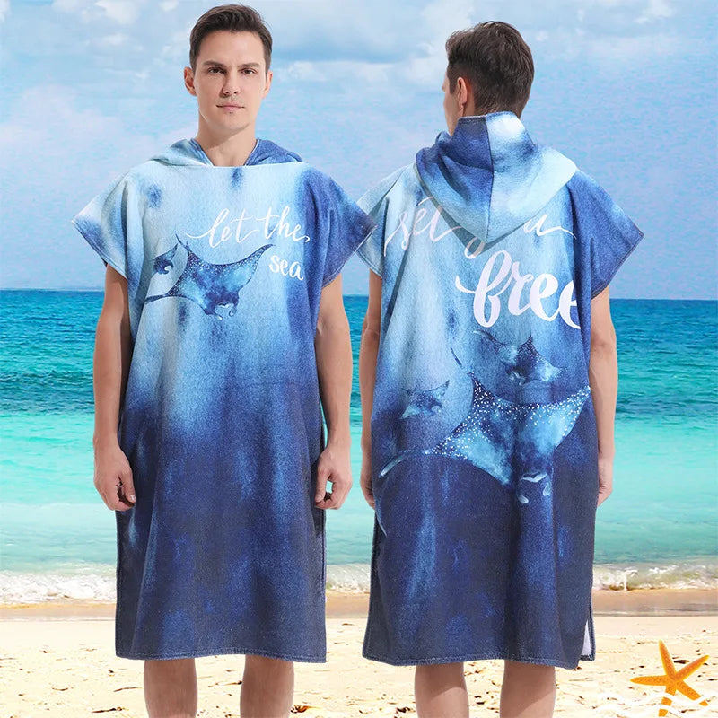 Beach Towel with Hood for Men and Women Hooded Towels Bath Robe for adult Quick Dry Lightweight Soft Microfiber Poncho Swim Robe