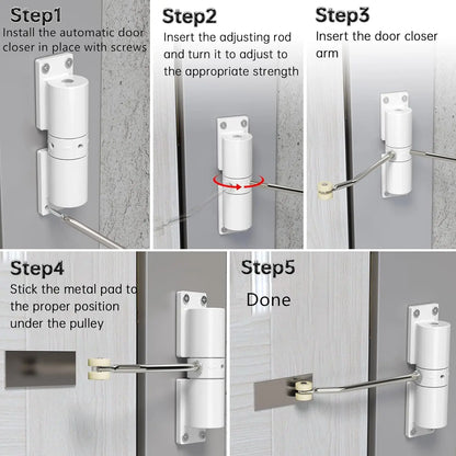 Automatic Door Closer, Automatic Safety Spring Door Hinge, Adjustable Door for Slow Closing Family Safety Door Shift Hinge Door