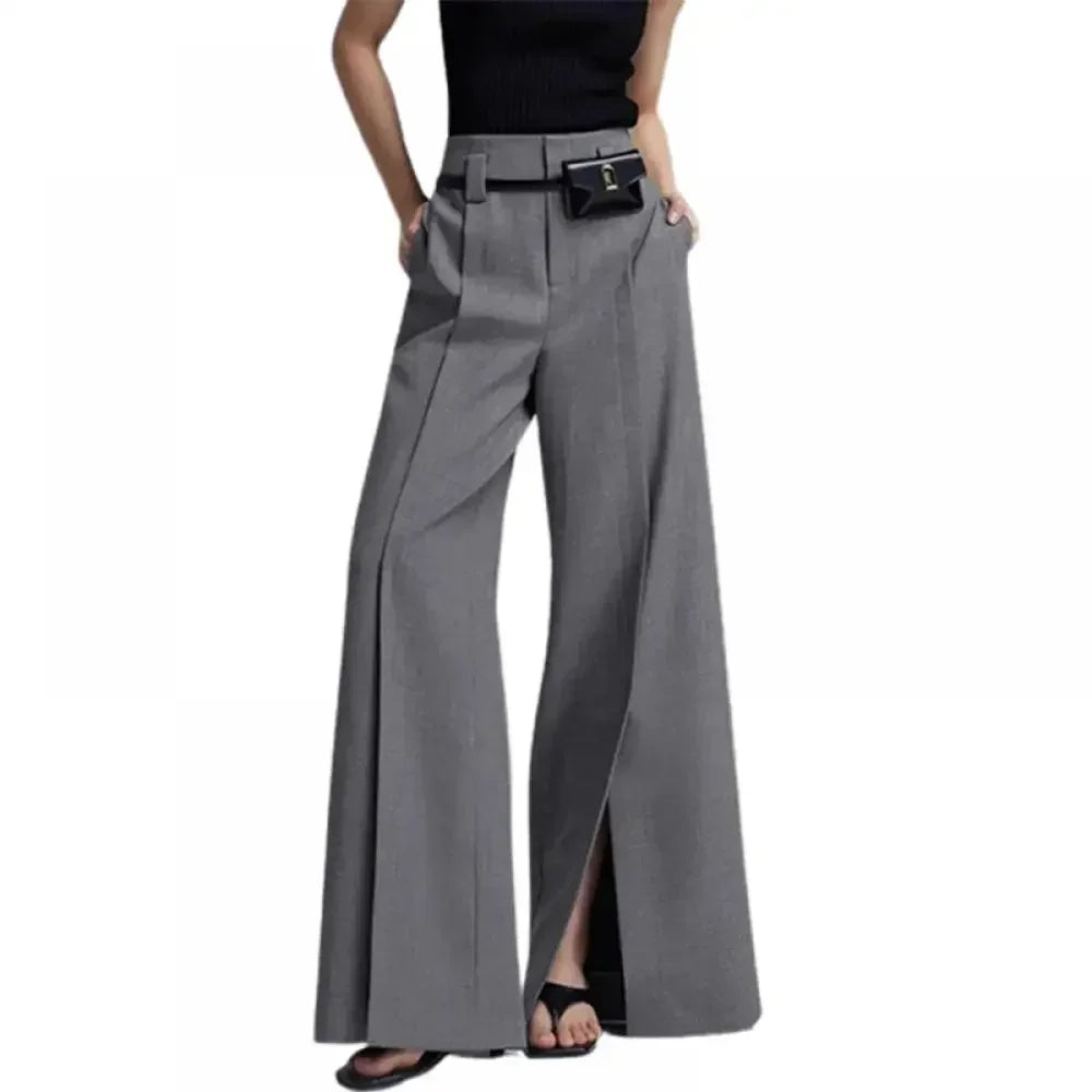 Office Lady Formal Commuter Pants  New Spring Autumn Split-front Pleated High-Waisted Wide Leg Trousers For Women