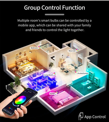 220V Tuya Smart Bluetooth LED Light Bulbs E27 9W 15W 18W RGB Bulbs APP Control Dimmable Timer Function For Bedroom Living Room