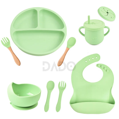 Customized Baby Silicone Feeding Set with Suction Cup Personalized Name Dish Divided Plate Bowl Spoon Cute Kid Eating Tableware