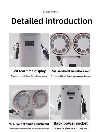 New Handheld USB Small Fan Double-headed Handheld Fan with Long Battery Life Mini Rechargeable Portable Electric Fan.