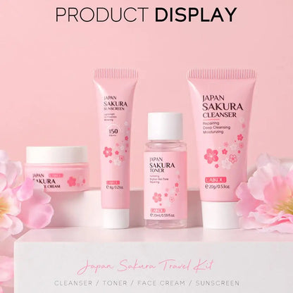 4pcs/Bag Sakura Skin Care Sets Facial Cleanser Face Face Toner Sunscreen Moisturizing Smoothing Nourishing Skincare Product