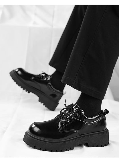 STRONGSHEN Men Patent  Leather Shoes Round Toe Casual Platform Business Shoes Fashion Wedding Banquet Party Formal Dress Shoes