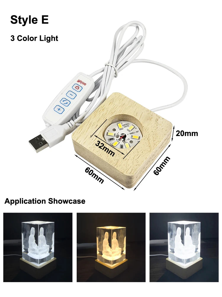 Wood Desktop Decorative Lights Light Base Night Light Wooden Led Usb Display Light Display Stand Lamp Holder Lamp Art Ornament