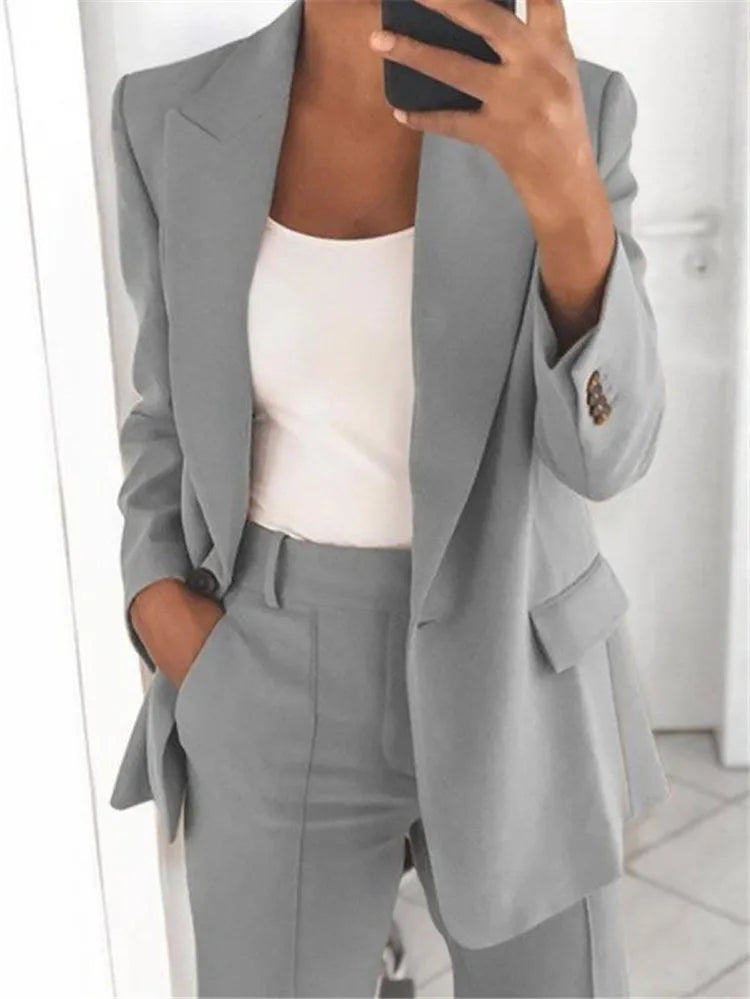 Casual Long Sleeve Outwear Office Lady Spring Autumn Fashion Elegant Solid Turn Down Collar Blazer Coats For Women 2023 Top