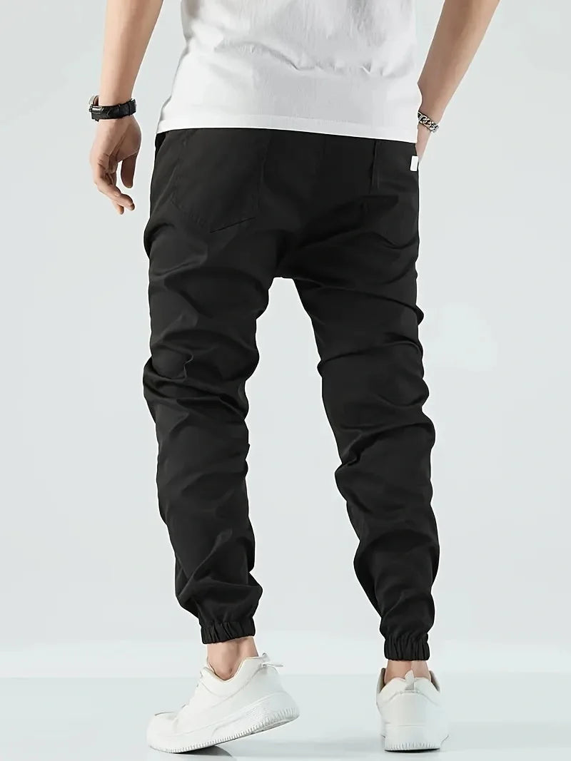 Joggers' Sports Pants, Men's Pants, Track And Field Sports Casual Solid-color Patchwork Pants, Slightly Elastic Trendy Pants