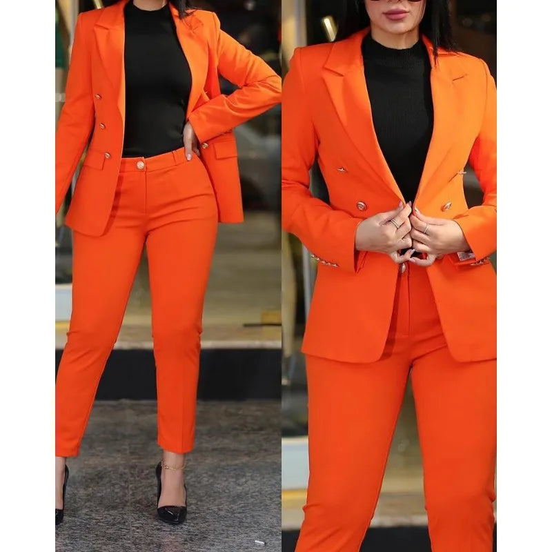 Office Lady 2 Pieces Blazer Set Ladies 2024 Elegant Pant Suit Women Chic Trousers Suit Casual Long Sleeve Jacket High Waist Pant