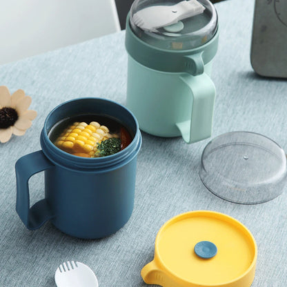 500ml Portable Breakfast Cup Multifunction Oatmeal Nut Yogurt Mug Snack Cup Microwave with Lid Spoon Creative Soup Cup