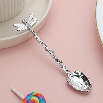 New Retro Coffee Spoon Dragonfly Twig Decorative Stirring Spoon Alloy Leaf Spoon Forest Style Portable Dessert Spoon Tea Spoon