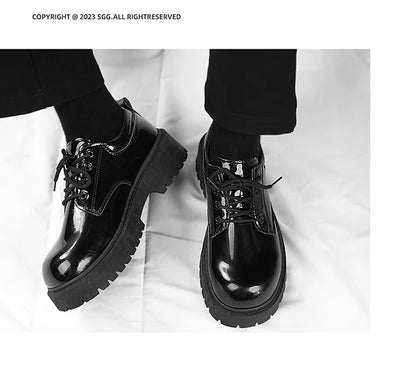 STRONGSHEN Men Patent  Leather Shoes Round Toe Casual Platform Business Shoes Fashion Wedding Banquet Party Formal Dress Shoes