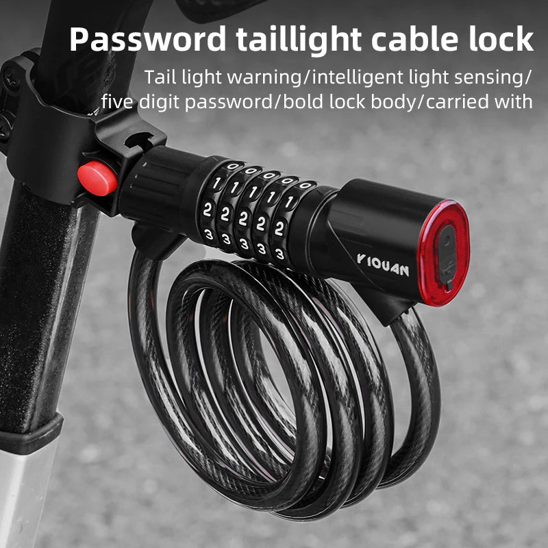 Bicycle Lock Comes With Intelligent Light Sensing Charging Tail Lights Mountain Bikes Road Bikes Password Locks Anti-theft Locks