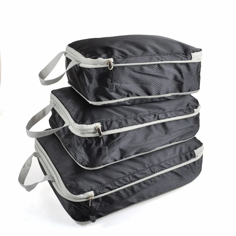 Foldable Compressible Packing Cubes, Waterproof Travel Storage Bag, Nylon Suitcase, Portable with Handbag, Luggage Organizer