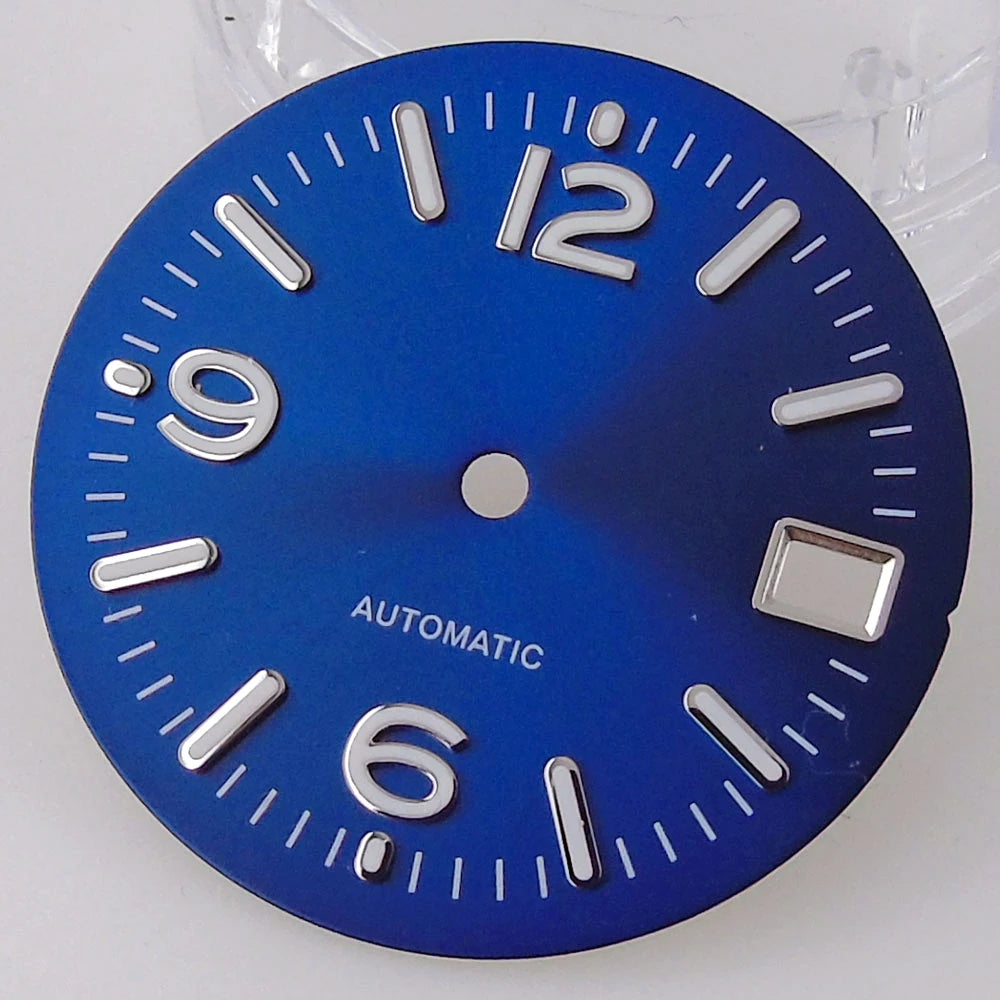 29MM Pilot Watch Dial Face for NH35 NH36 Dive Watch Mod Parts Silver Hand set Date Window Sterile Dial Plate Green Luminous