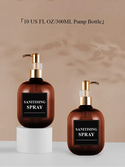 2 Pc 10.1 OZ Amber Soap Dispensers For Cosmetic Shampoos And Lotions Soaps Spill-proof Repeatable Pump Bottles For Bath Products