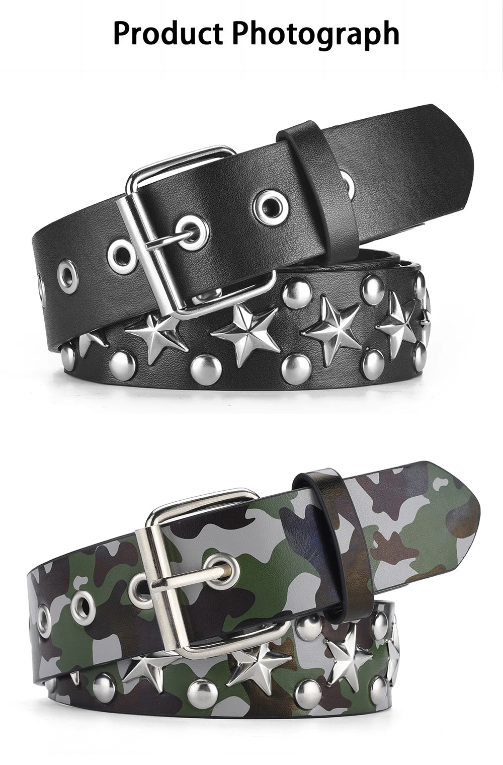 Women's Belt Fashion Pentagonal Star Belt Y2k Belt Camouflage Punk Hiphop Rock Men's Belt Paired With Jeans Belt Pu Leather Belt